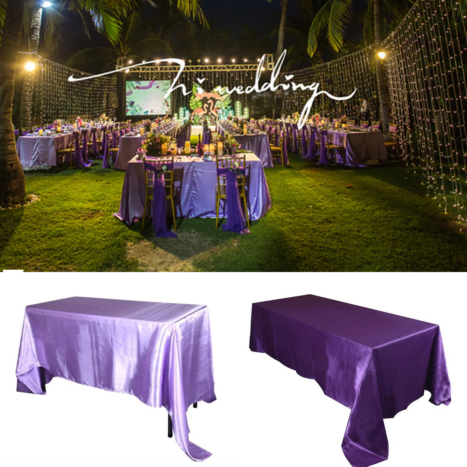  145x320cm White/Black Tablecloths Table Cover Rectangular Satin Tablecloth for Wedding Birthday Par