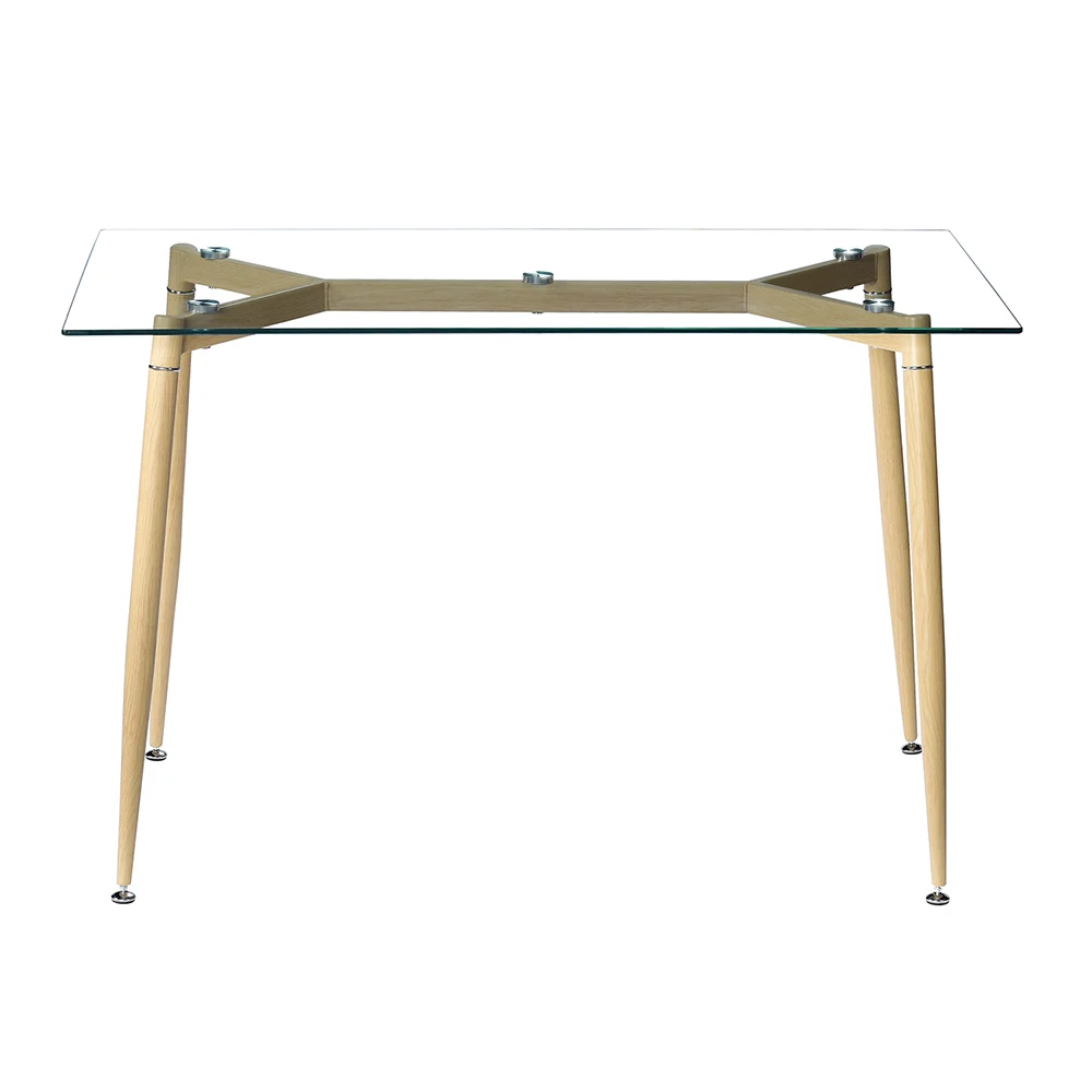 

Dining Table Kitchen Table Simple Wood Grain Table Leg & Transparent Tempered Glass (120 x 70 x 75)cm