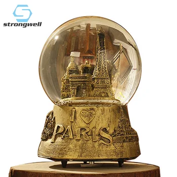 

Strongwell Retro Letter Pattern Unique Tower Crystal Ball Music Box Snow Globe Light Crystal Ball Home Decoration Birthday Gift