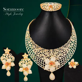 

BIG FASHION 4PCS Luxury 2 TONE Bowknots FLOWER Jewelry Sets For Women Wedding African Indian Cubic Zircon Dubai Bridal Jewelry