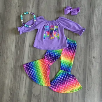 

GirlyMax Fall Winter Girls Purple Raglan Baby Mermaid Set with Bow and Necklace