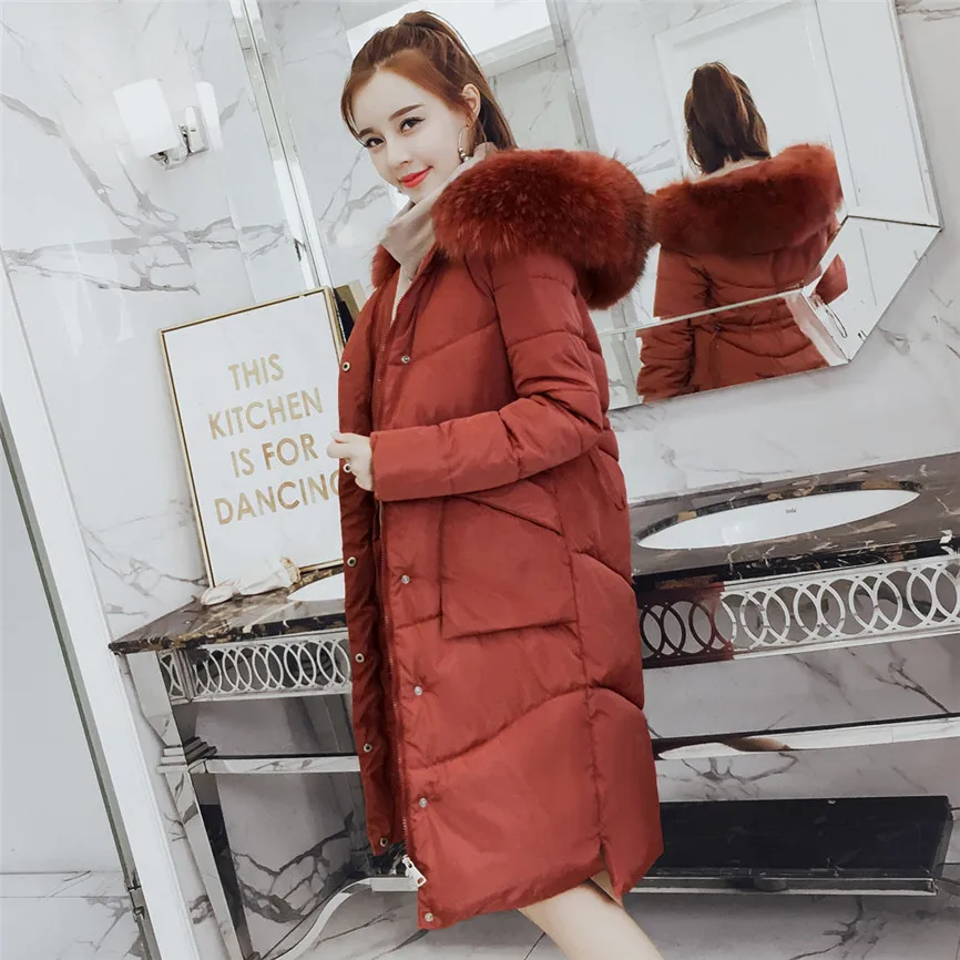 Winter Coat Women With Thick Cotton Long Fashion Women Winter Coat Faux Fur Hooded Collar Long Jackets Warm Thicken Padded Coat