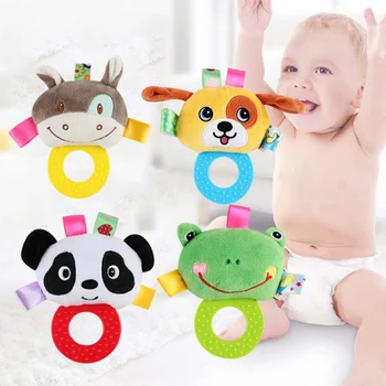 

Cute Plush Animal Hand Bells Teether Baby Rattles Toys Infant Newbron Early Education Toys Monkey Panda Frog Dog Toys