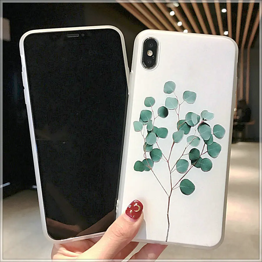 Персонализированный Чехол для iphone xs max с зелеными листьями 3D Рельефный цветочный