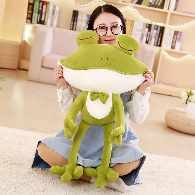 

Large Size Cute Long Legs Green Frog Prince Doll Plush Toys Doll Holding Pajama Cloth Doll
