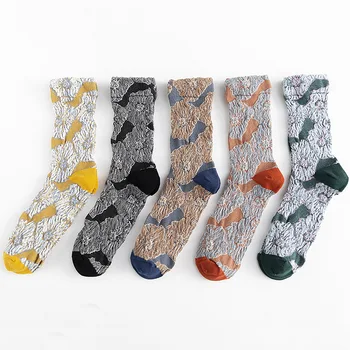 

Cotton Japanese sweet socks women's pleated small flower pattern retro forest color matching pile socks