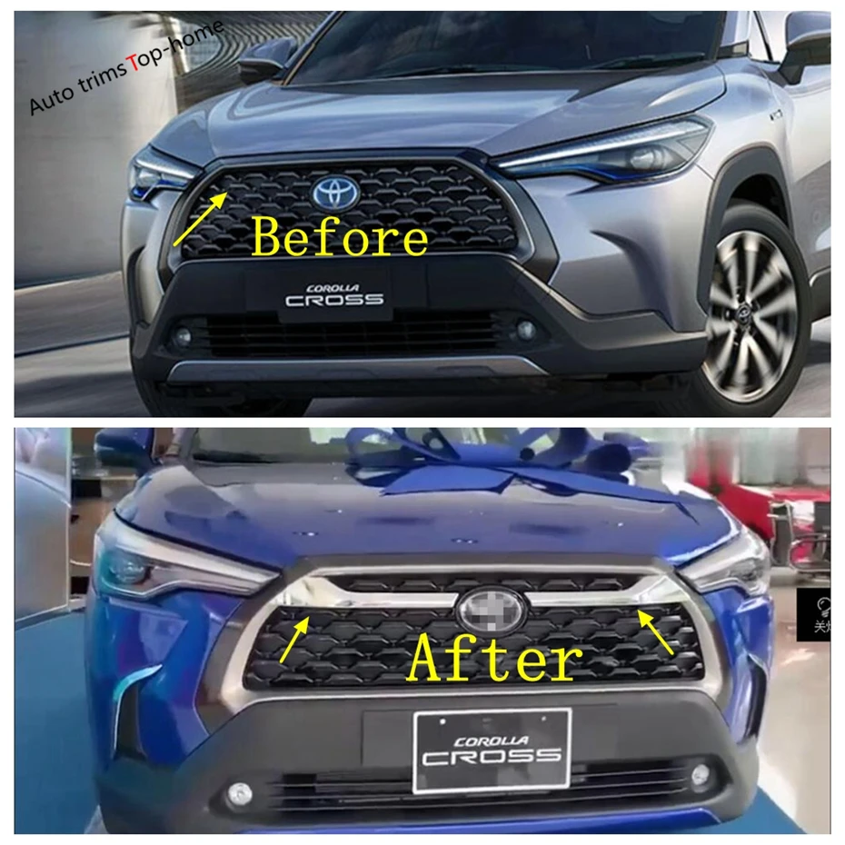 クローム車のフロントセンターグリルグリッド装飾カバートリム10個アウディA3 8v 2017グリルデカールストリップ外装変更されたスタイリング 適用: トヨタ RAV4 RAV 4 ハイブリッド 2019 2020 ABS クローム