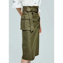 Ретро Женская юбка средней длины с высокой талией модная Офисная Женская двубортная Повседневная хлопковая Банкетная юбка Уличная