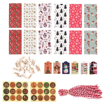 

120Pcs Exquisite Sturdy Christmas Gift Bags Set Clips Tags Ropes Party Favor Bags Paper Bags Party Supplies