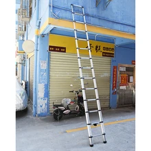 DLT A escalera telescópica plegable de 4,1 M, con barra de equilibrio, aleación de aluminio, recta, portátil, 14 escalones
