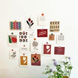 17Pcs Tulip Decoration Cards Art Postcard Simple Style Flowers DIY Wall Sticker Photographic Props Background Decor Stationery