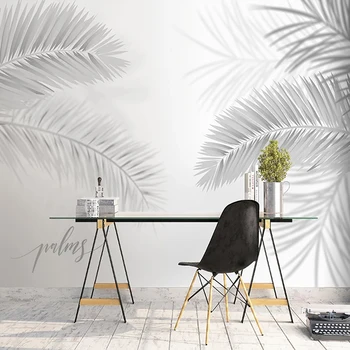 

Custom 3D Mural Wallpaper Modern Black White Hand Painted Leaves Art Wall Painting For Living Room Dining Room Bedroom Backdrop