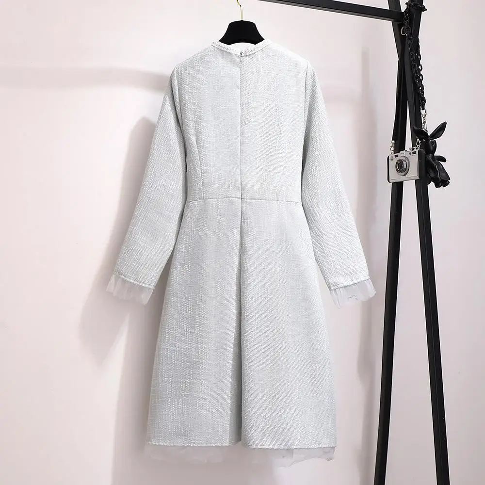 2XL-6XL плюс размер женское осеннее платье трапециевидной формы французские женские тонкие элегантные вечерние платья женские зимние 5XL Большие размеры Сетчатое офисное платье
