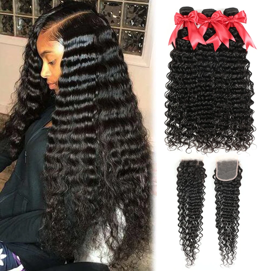 On Sale Deep-Wave-Bundles 6x6 Closure Human-Hair-Extensions Weaves Malaysian Hair with 4x4 5x5 w5KEmMj6Z