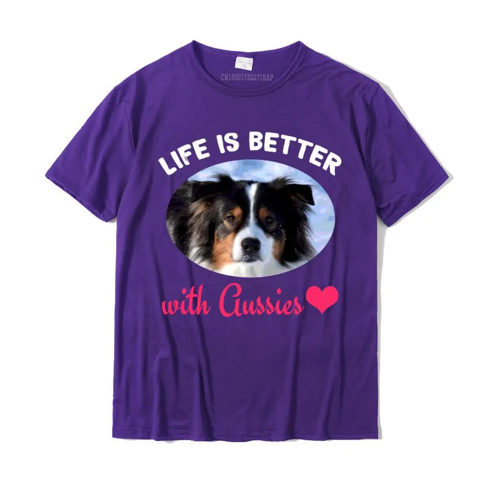 Casual Birthday Summer Pure Cotton Round Collar Mens Tops Shirt Group Tops & Tees Fashionable Short Sleeve T Shirt Love is Better With Aussies Cute Australian Shepherd Gift Sweatshirt__MZ24099 purple