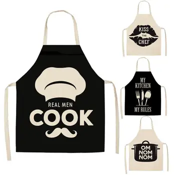 

1 Pcs Black and White Geometric Letter Kitchen Aprons Cotton Linen Unisex Home Cooking Baking Shop Cleaning Bibs 66x47cm 47x38cm