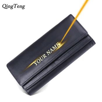 

Engraving Genuine Leather Women'S Wallet ID Bank Rfid Card Holder Credit Card Case Coin Pursec Ustomized Women Clutch Money Bag