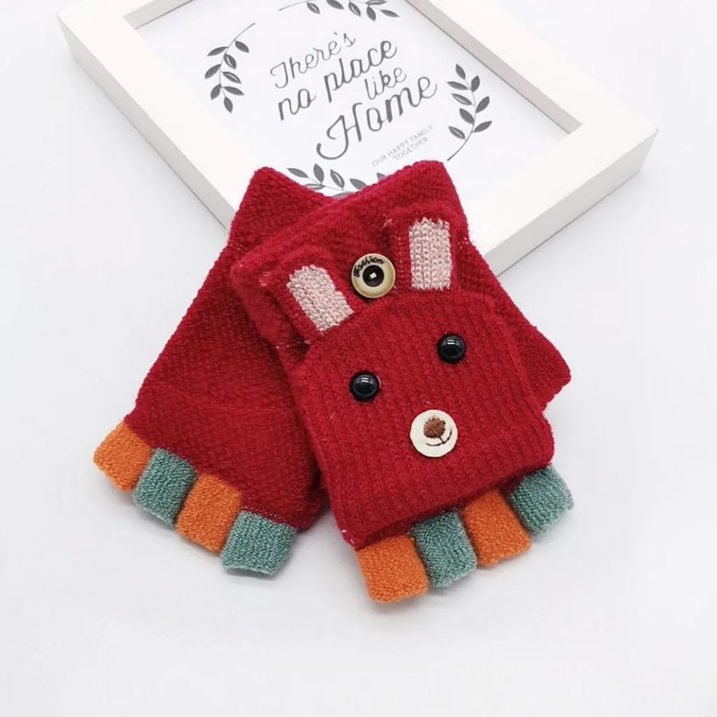 Детские зимние рождественские полупальцевые рога с откидной крышкой, разноцветные перчатки, детские толстые теплые Мультяшные перчатки