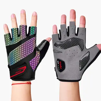 

Cycling Gloves Breathable Anti-slip Half Finger Hand Protector Night Reflective Mittens For Unisex Women Mens