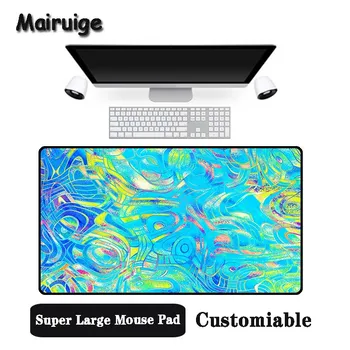 

Mairuige Big Promotion Large Size Multi-size Locked Mouse Pad Cyan color painting Pattern PC Computer Notebook Desk Mat