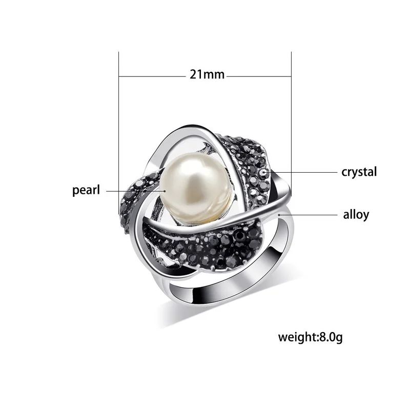 Wedding Ring Finger Ring Women's Pearl Ring Exquisitely Hollowed Out Bridal Wedding Jewelry Gift
