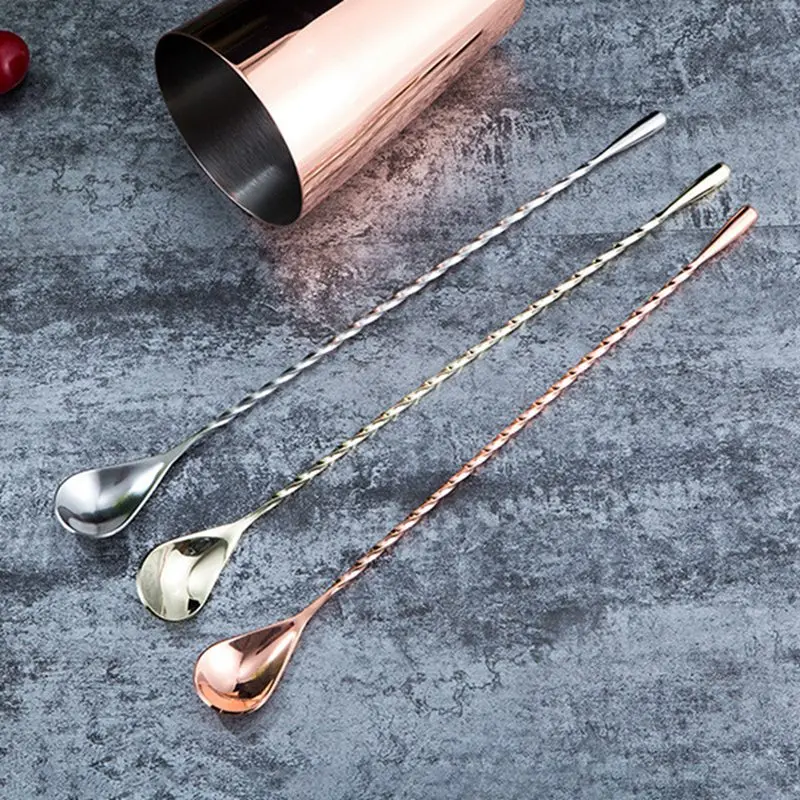 1PC Stainless Steel Mixing Cocktail Spoon Long Handle Bartender Tools Spiral Pattern Bar Teadrop Spoon Stir Spoon Bar Tool