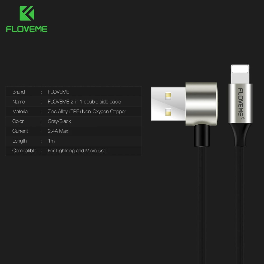 FLOVEME 2 в 1 Usb кабель для iphone Micro зарядный 7 8 Xiaomi Redmi Note Xiomi Cabo L образной формы м