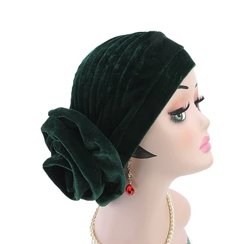 

Islamic Hair Accessories For Ladies Muslim Velvet Turban Popular Flannelette Headdress Hat Bonnet Scarf Hijab Big Flower Cap