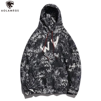 

Aolamegs Hoodies Men Multi-Letter Print Hooded Pullover Casual Vintage Hip Hop Style Men High Street Advanced Sweatshirt Autumn
