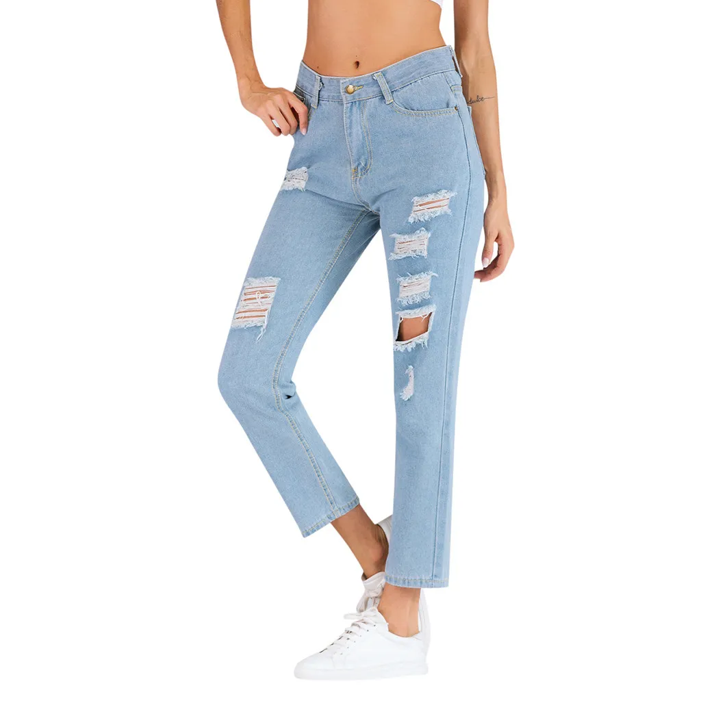 Jaycosin New Fashion Ladies Casual Wild Blue Loose Jeans Elastic Stretch Trousers Length Washed Jeans Harem  Pants Female 10#4