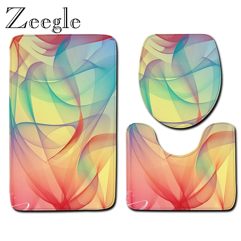 Zeegle Toilet Set Toilet Seat Cover Non-slip Bathroom Doormat Shower Mat Absorbent Toilet Pedestal Foot Rug 3pcs Bath Mat Set