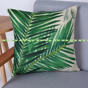

Linen Fabric 45cm Throw Pillow Covers Artificial Palm Plant Tree print Decorative Cushion Cover in Home Sofa Bed Car Green
