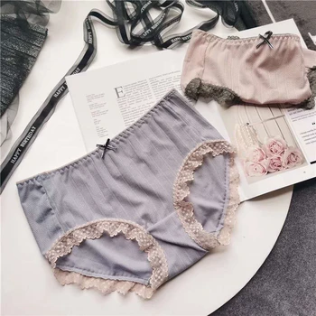 

Women's Underpants New Lace Mid-Waist Breathable Ice Silk Lace Sexy Underwear Seamless Elasticity Korea Style Fashion Panties
