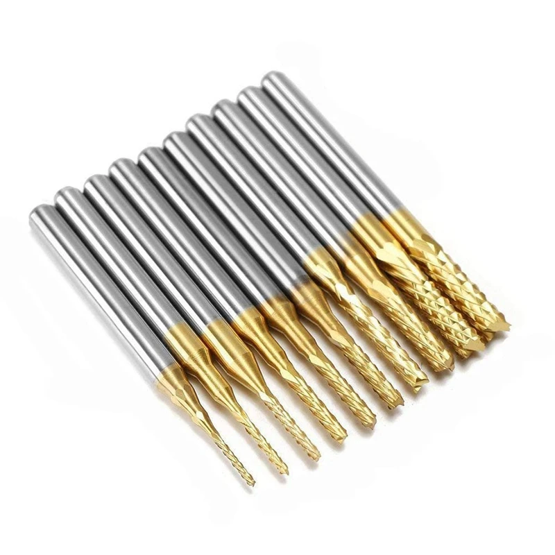 

10Pcs 0.8Mm-3Mm Carbide End Mill Engraving Bits Cnc Rotary Burrs Set Tool Pcb Mould Plastic Fiber Carbon Fiber Hardwood, 1/8'' S