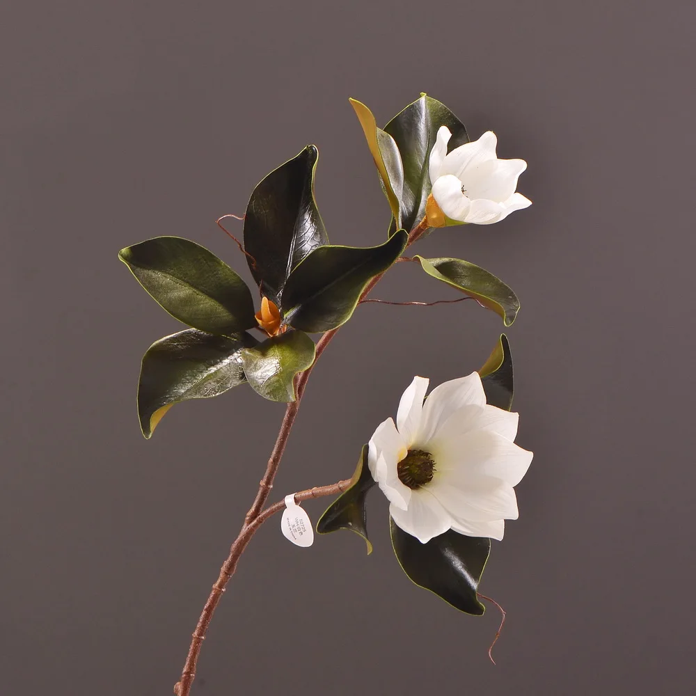 Magnolia Flower Stem with Leaves~White Green~29" T~Artificial 