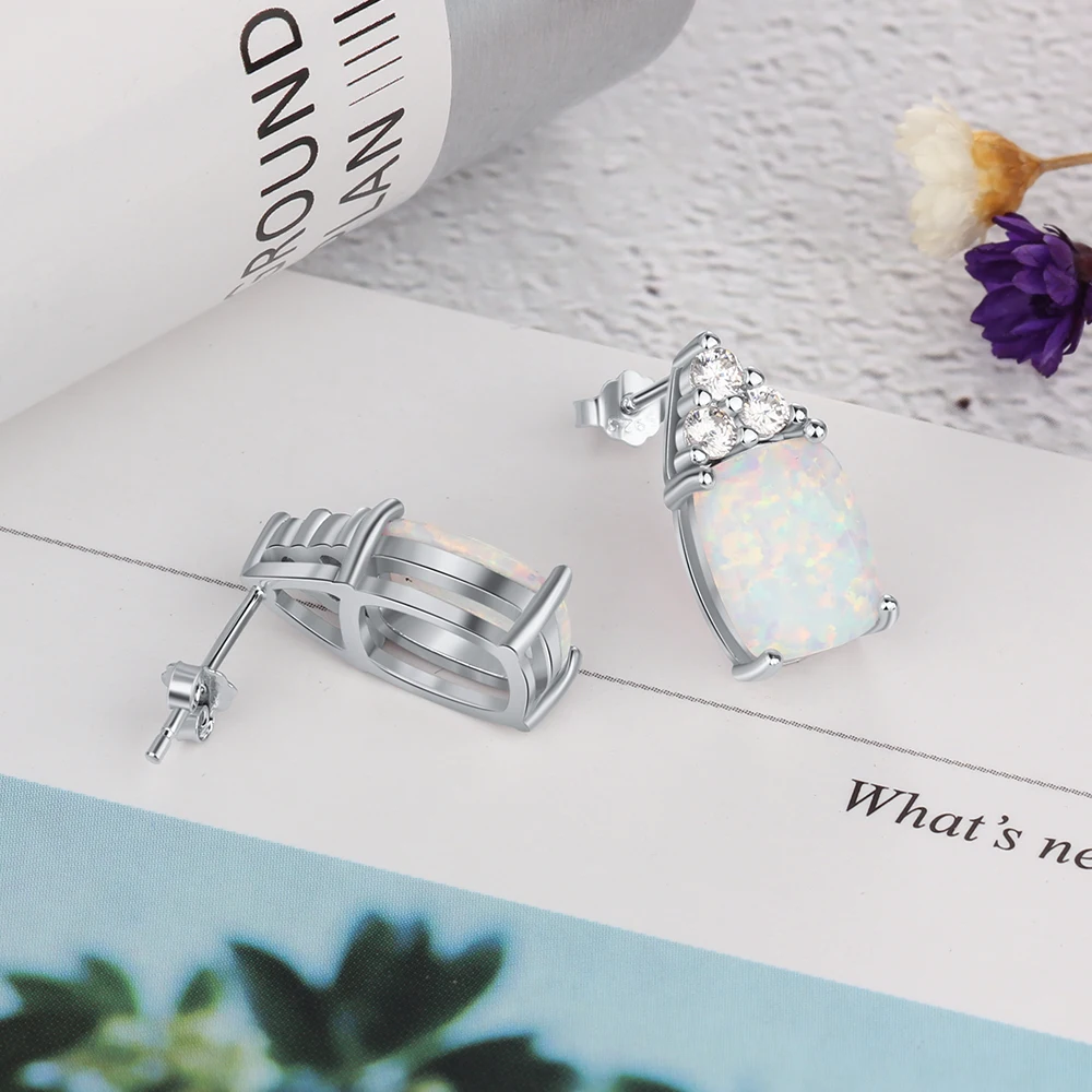 Элегантные белые опаловые серьги из стерлингового серебра 925 пробы с кубическим цирконием, серьги-гвоздики для женщин, подарок для матери(Jewelora EA103230