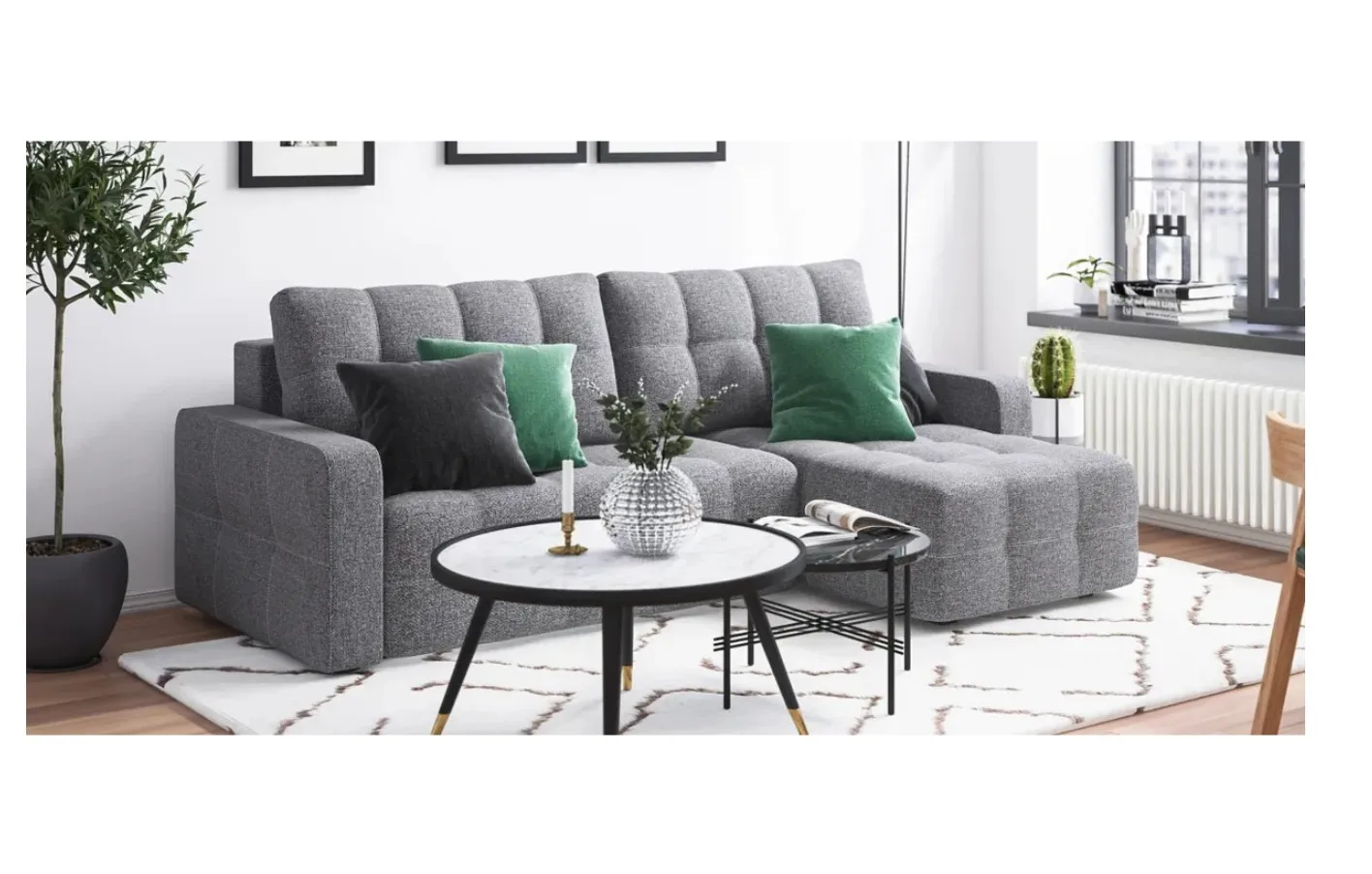 L Shaped Conversible Sofa Modern Fabric Upholstered Bed with Storage Living Room Furniture for Apartment 235x165x89 cm | Мебель