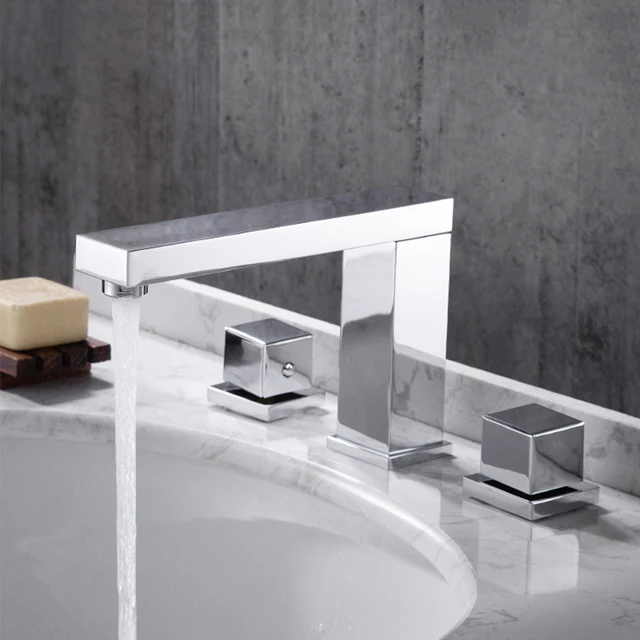 อ่างล้างหน้าก๊อกน้ำอ่างล้างหน้าก๊อกน้ำสีดำทองเหลือง3หลุมคู่หรูหรา Bathbasin อ่างอาบน้ำ Tap Cold Mixer น้ำ 3