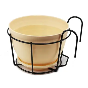 

1 Set Round Plant Pots and Flower Stand Hanging Flowerpot Planter Stand for Home Balcony Railing (Black Beige)