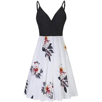 

Sexy Summer Dress 2020 Women Casual Bohemian Floral Print Sleeveless Slim Beach Dress Chiffon V-neck Boho Dress Vestidos#J30