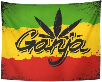 

Black Rasta Ganja Lettering Marijuana Leaf and on Rastafarian Grunge Green Reggae Positive Tapestry Home Decor Wall Hanging