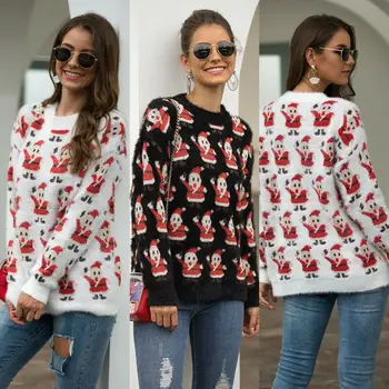 

Women's Santa Crew Neck Long Sleeve Loose Knit Pullover Jumper Tops Comfortable Youth