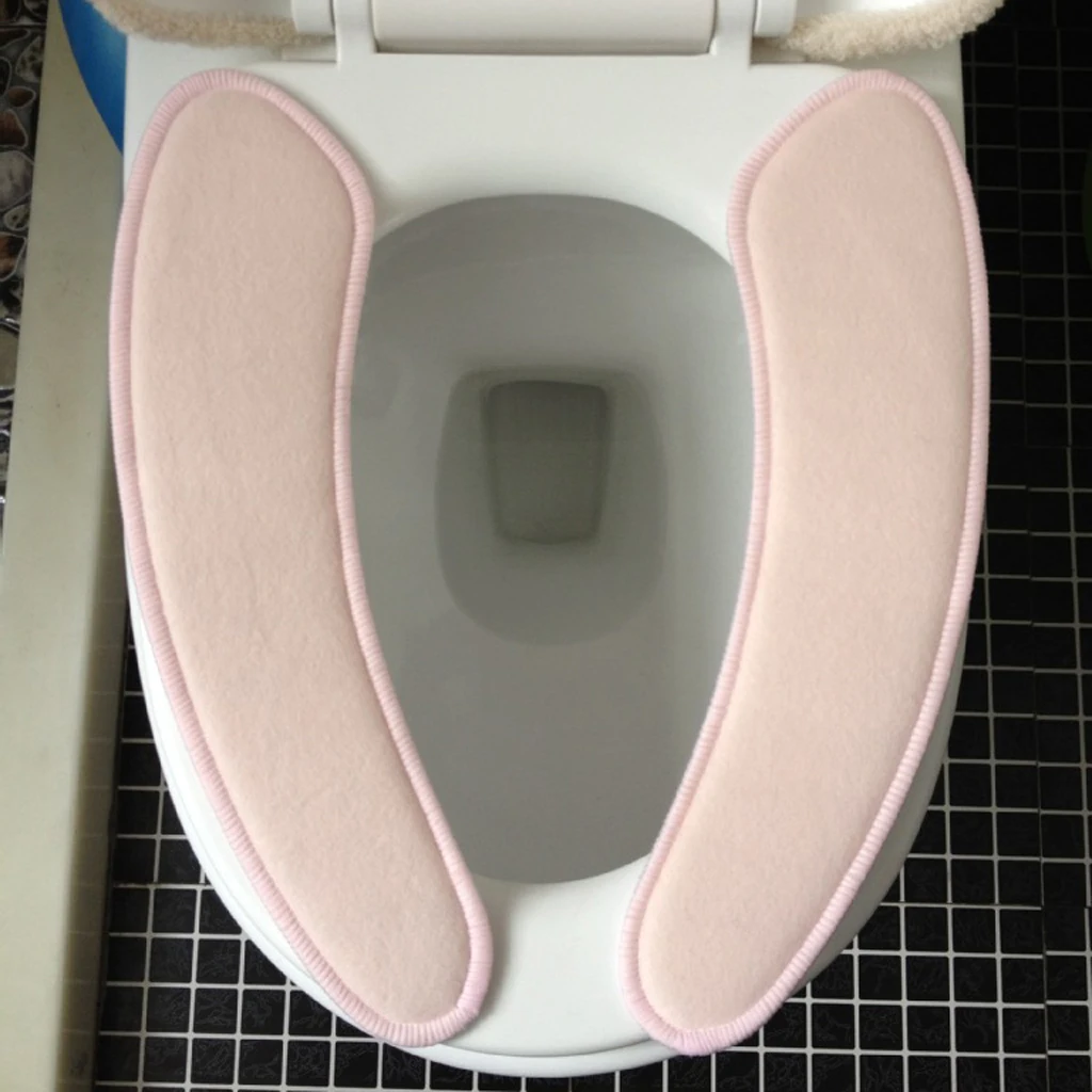 2Pcs Warm Plush Bathroom Toilet Seat Mats Cushion Pad for Winter, Comfortable, Self-Adhesive