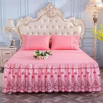 

33 3 Pcs Bed Skirt Princess Bedding Sets Queen King Lace Ruffle Bed Skirt Pillowcase Ruffle Bedspread Bed Cover Set Bedspreien