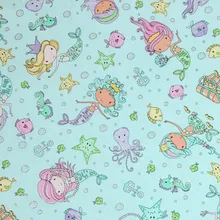 Однотонная хлопковая ткань с рисунком рыбы и океана, ручная работа, платье для детей, хлопок, CR-244