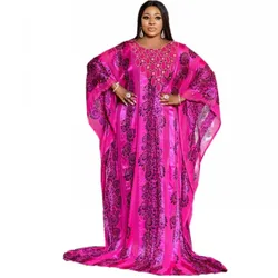 Dashiki African Women's Loose Dress With Gun Beads Africaine Femme Clothes Swing Chiffon Robe With Elastic Inner Skirt Vestidos