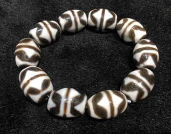 

Magic Tibetan old Agate Double Tiger Tooth dZi Bead Bracelet Bangle Amulet 5A TQ