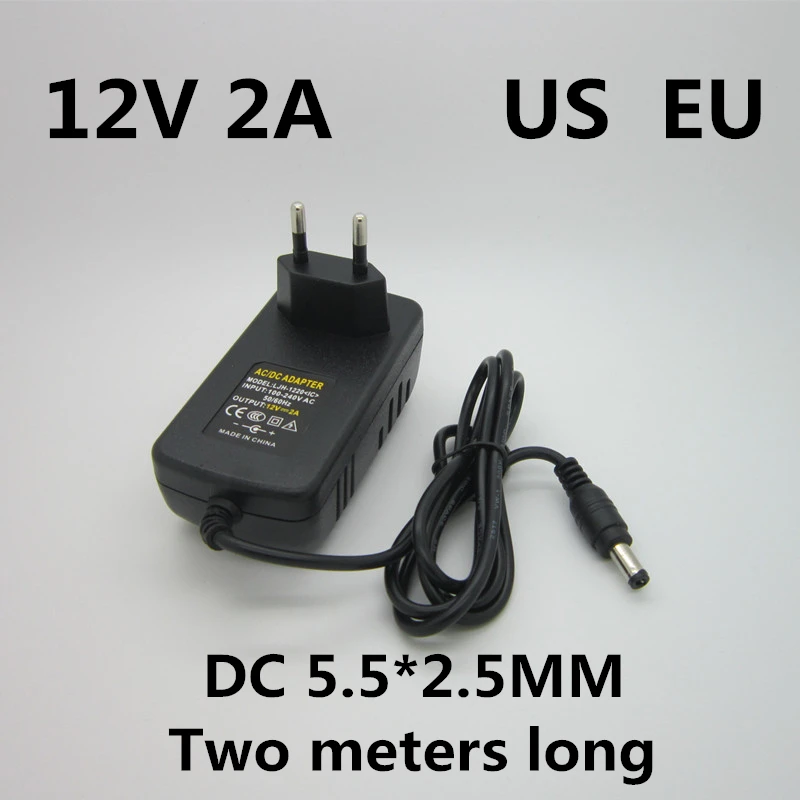 2 м кабель переменного тока 100-240 в 12 В 2a 2000ma адаптер питания 12 В вольт для светодиодный камеры видеонаблюдения EU US PLUG