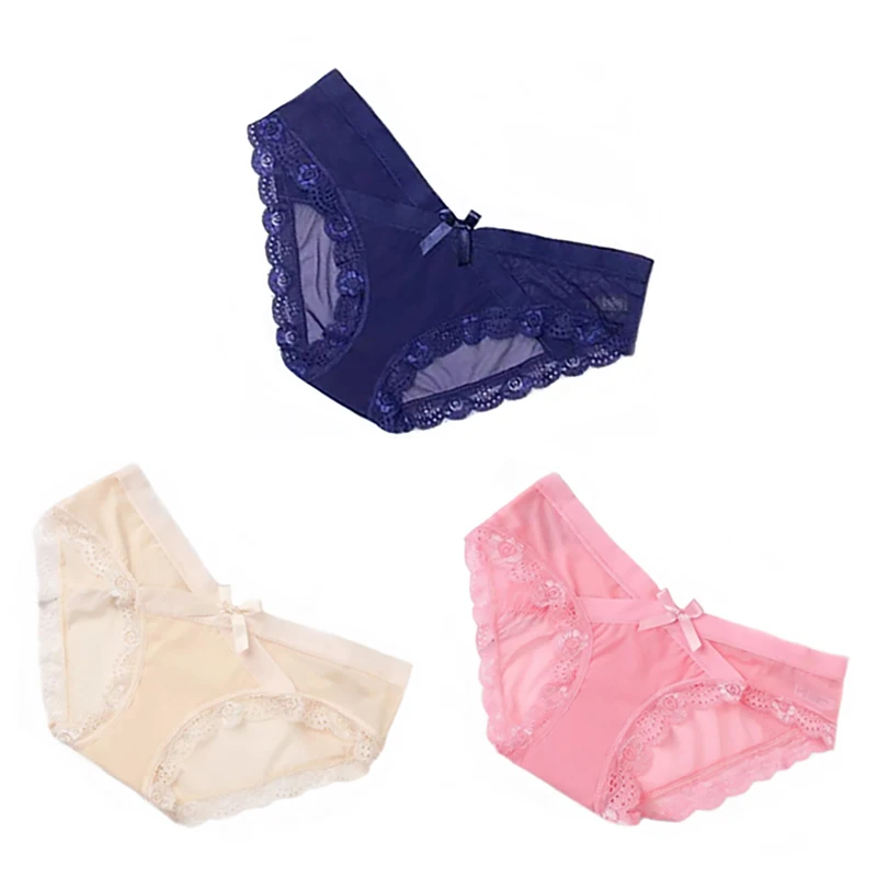 Pink Blue Skin 3 шт./компл. сексуальные кружевные женские трусики хлопковые белье прозрачные сетчатые трусы для девушек Красота лук с низкой посадкой, мужское нежнее бельё - Цвет: Pink Blue Skin