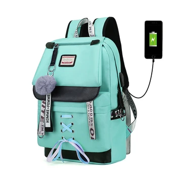 

Large Green Backpacks Women School Backpack for Teenage Girls USB School Bag Canvas Middle Junior High College Student Bagpack